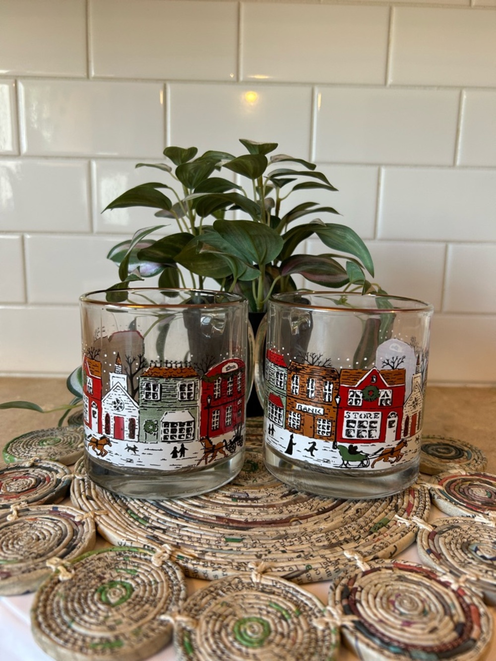 Vintage Libbey Christmas Village mug Snowy Village Scene Made in USA
